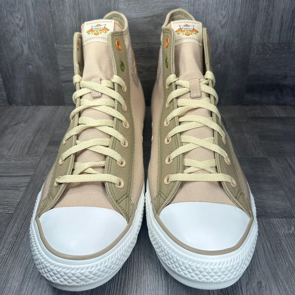 Converse High Top Sneakers Mens 13 Tan Olive Leather Canvas Chucks Diner NEW - Picture 3 of 9